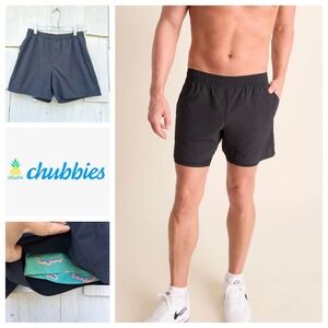 Chubbies Men's Black Secret Agent with Shark Print Anti Chafe Liner  Medium